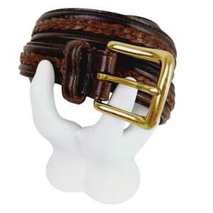 Men's SZ 50 1" Oil Tanned Leather Belt Brass Buckle 2-Tone Brown Braided Detail